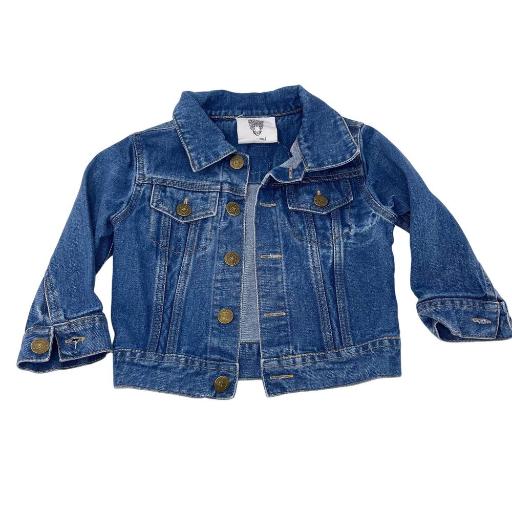 Patchy Tiger Kids Size 2/3 Custom Denim Jacket "Carter" name on back in Patches